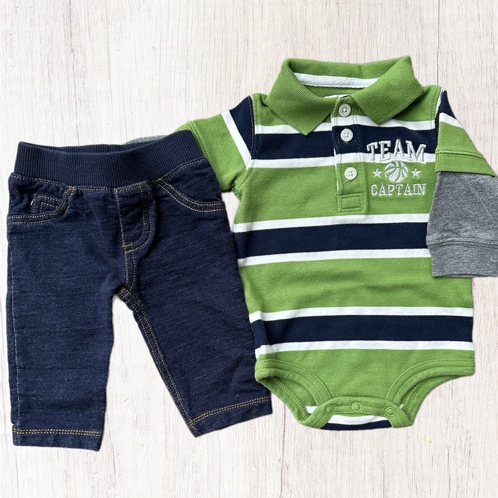 3M Boy’s Long Sleeve Collar Polo & Jeans Set